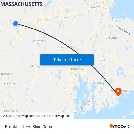 Brookfield to Bliss Corner map