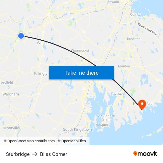 Sturbridge to Bliss Corner map