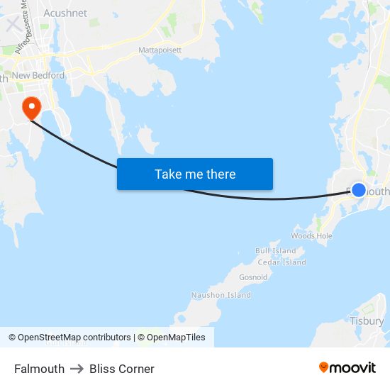 Falmouth to Bliss Corner map
