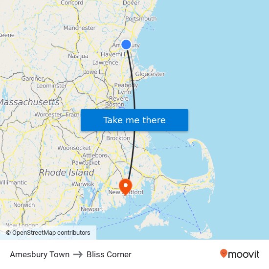 Amesbury Town to Bliss Corner map