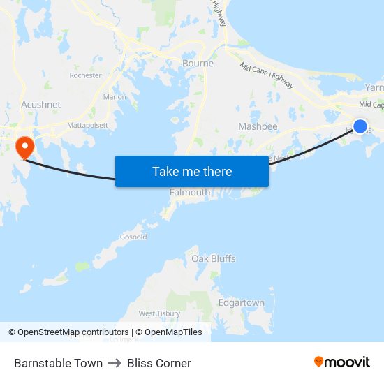 Barnstable Town to Bliss Corner map