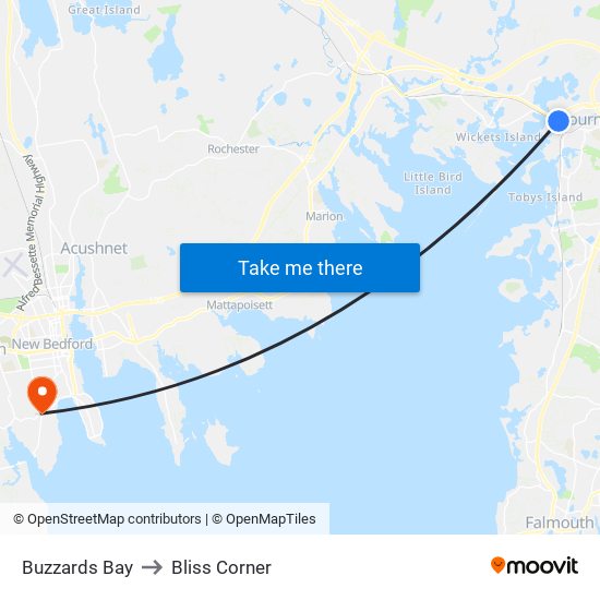 Buzzards Bay to Bliss Corner map