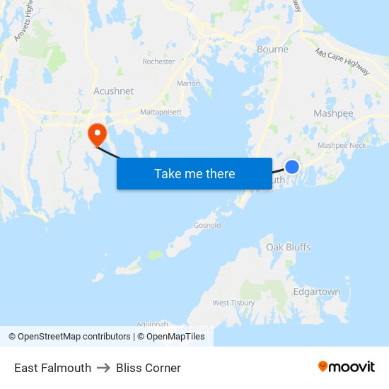 East Falmouth to Bliss Corner map