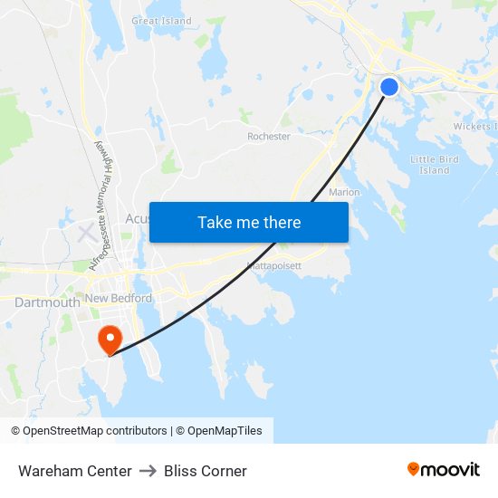 Wareham Center to Bliss Corner map
