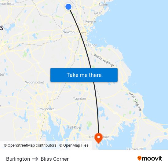 Burlington to Bliss Corner map