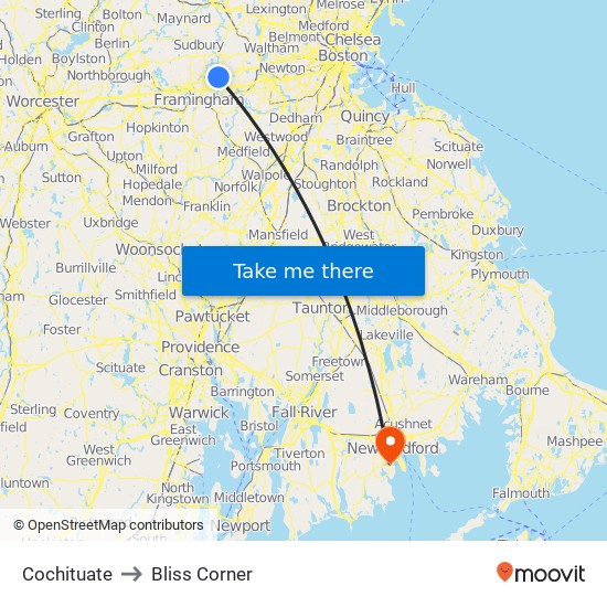 Cochituate to Bliss Corner map