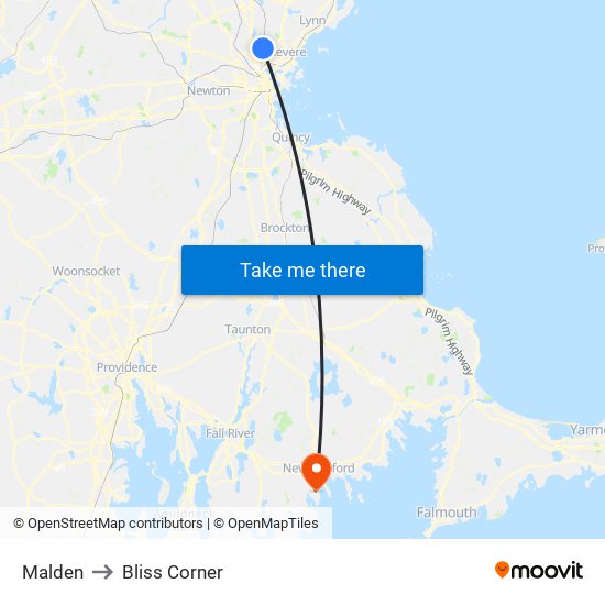 Malden to Bliss Corner map