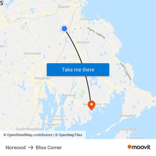 Norwood to Bliss Corner map