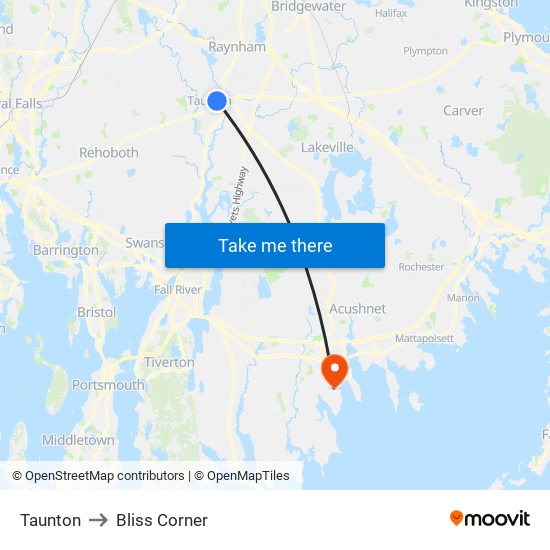 Taunton to Bliss Corner map