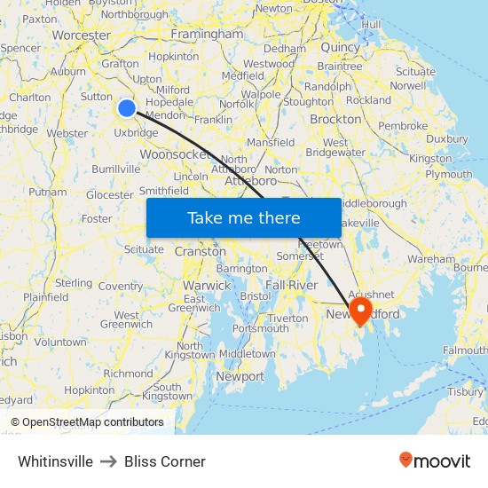 Whitinsville to Bliss Corner map