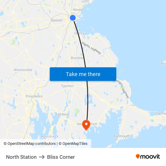 North Station to Bliss Corner map
