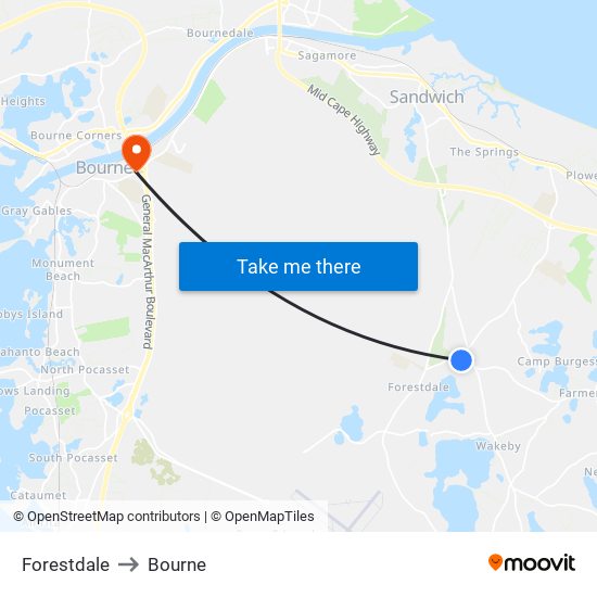 Forestdale to Bourne map