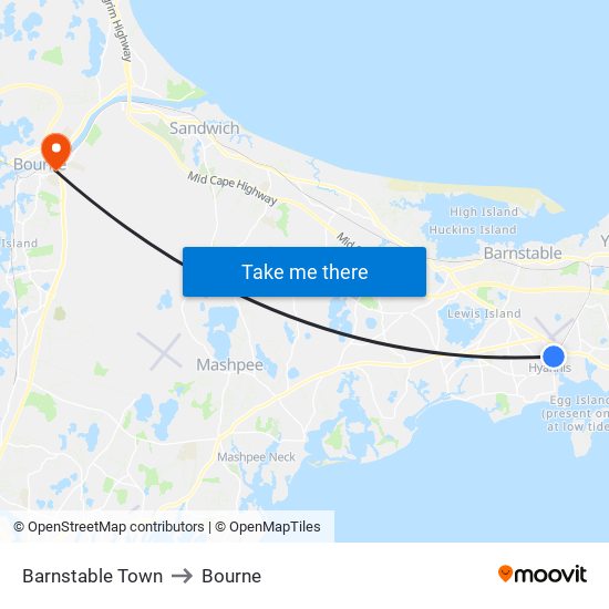 Barnstable Town to Bourne map