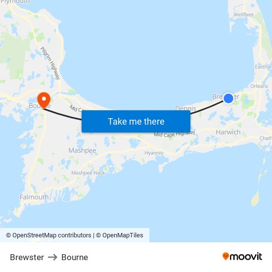 Brewster to Bourne map