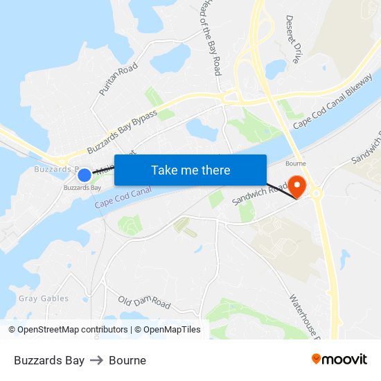 Buzzards Bay to Bourne map