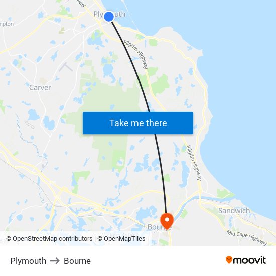 Plymouth to Bourne map