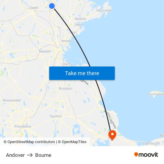 Andover to Bourne map
