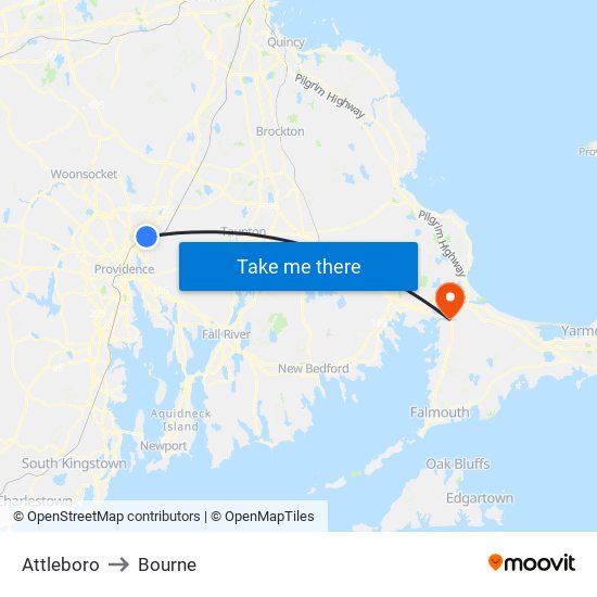 Attleboro to Bourne map