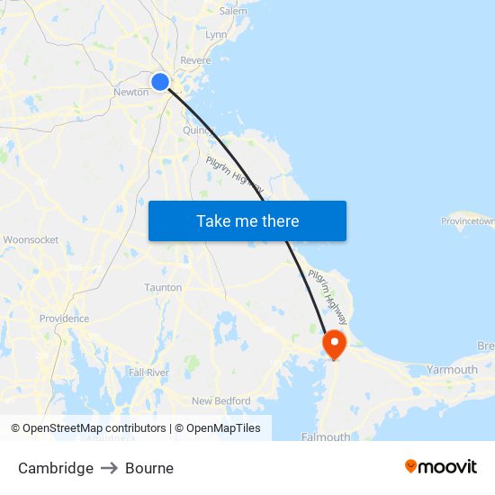 Cambridge to Bourne map