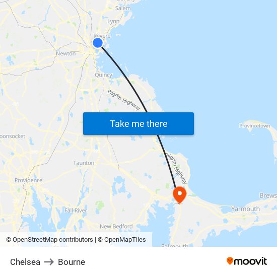 Chelsea to Bourne map