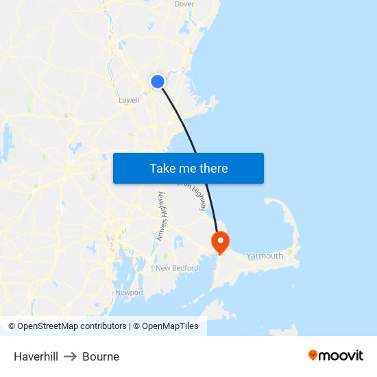 Haverhill to Bourne map