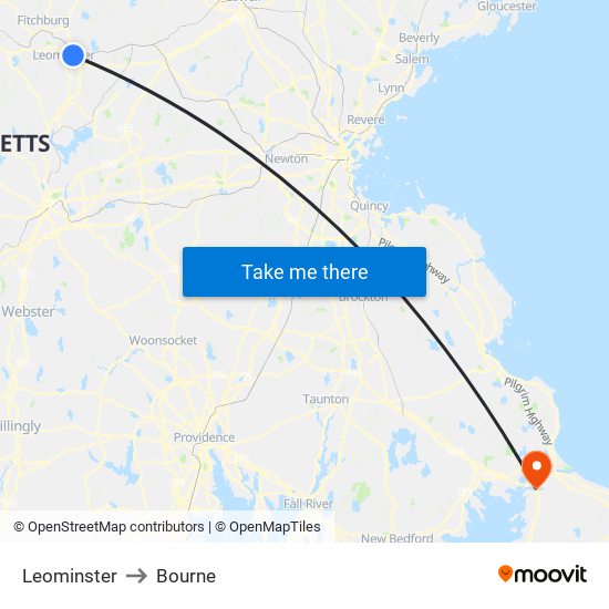 Leominster to Bourne map