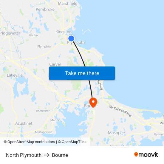 North Plymouth to Bourne map