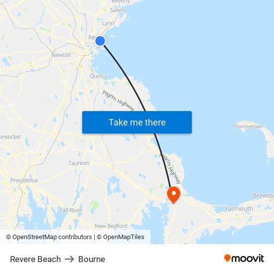 Revere Beach to Bourne map