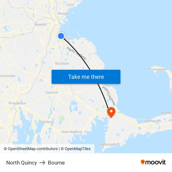 North Quincy to Bourne map