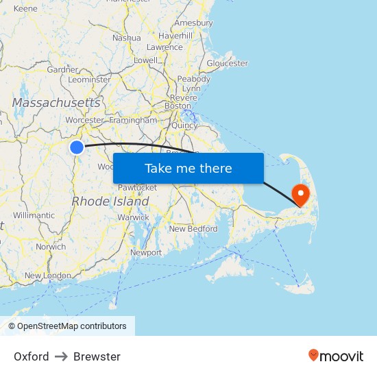 Oxford to Brewster map