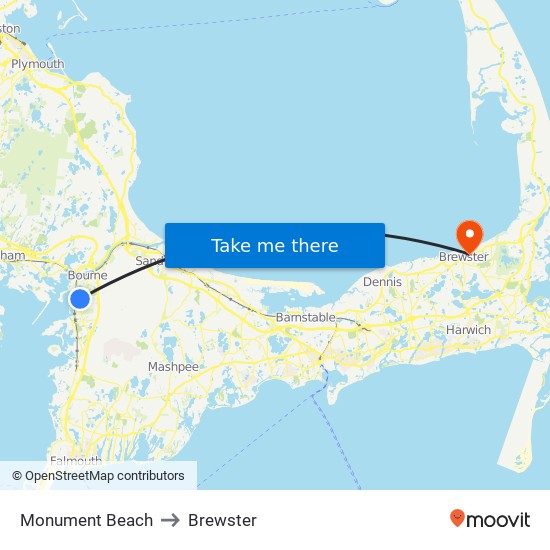 Monument Beach to Brewster map