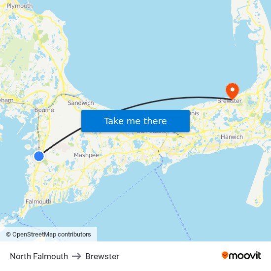 North Falmouth to Brewster map