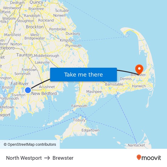 North Westport to Brewster map