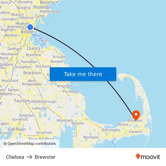 Chelsea to Brewster map