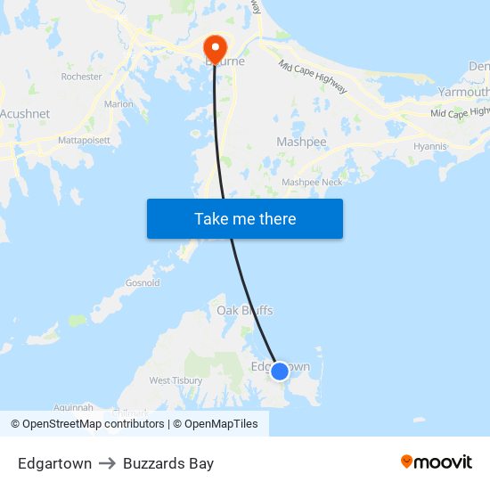 Edgartown to Buzzards Bay map