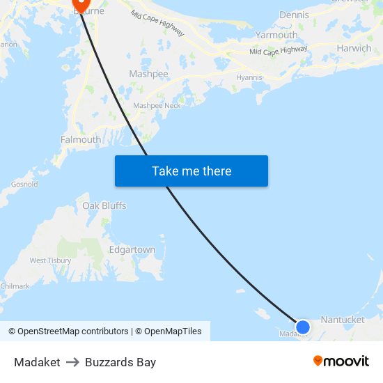 Madaket to Buzzards Bay map