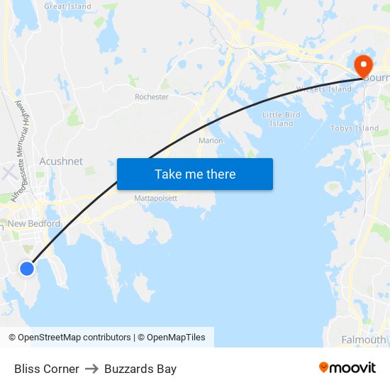 Bliss Corner to Buzzards Bay map