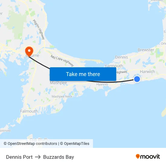 Dennis Port to Buzzards Bay map