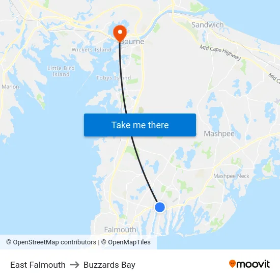 East Falmouth to Buzzards Bay map