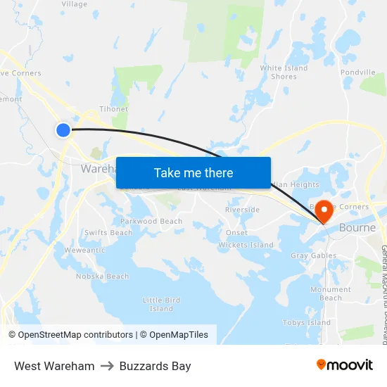 West Wareham to Buzzards Bay map