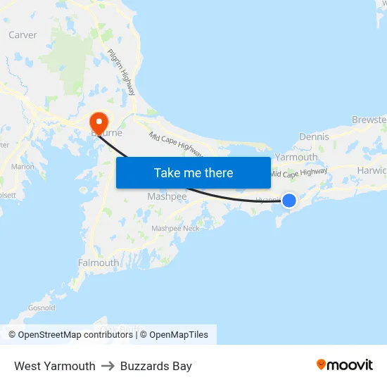 West Yarmouth to Buzzards Bay map