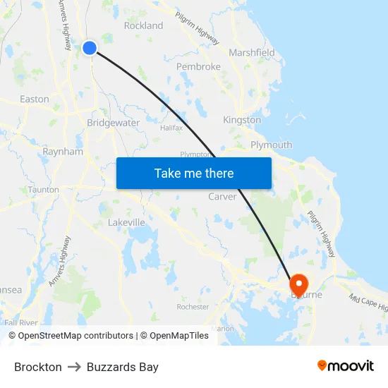 Brockton to Buzzards Bay map