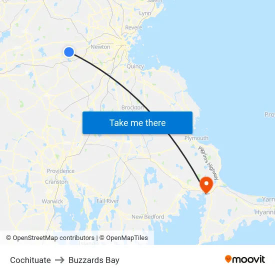 Cochituate to Buzzards Bay map