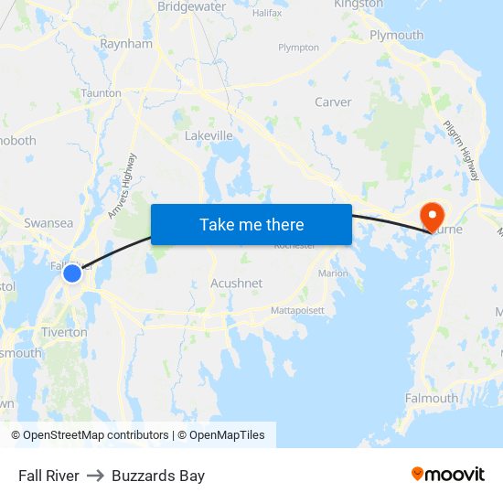 Fall River to Buzzards Bay map