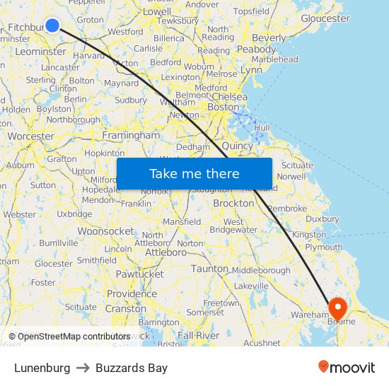 Lunenburg to Buzzards Bay map