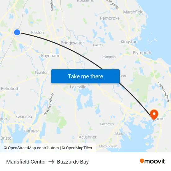 Mansfield Center to Buzzards Bay map