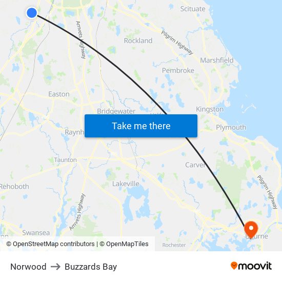 Norwood to Buzzards Bay map