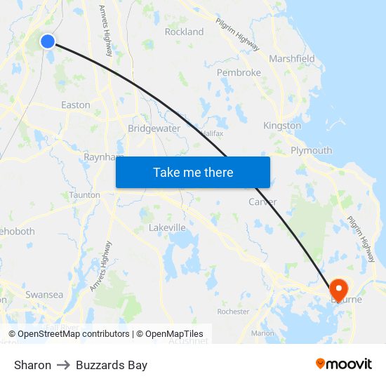 Sharon to Buzzards Bay map