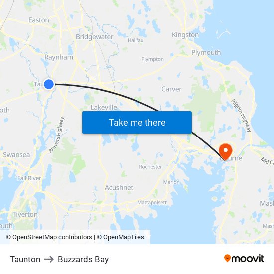 Taunton to Buzzards Bay map