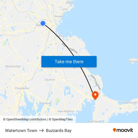 Watertown Town to Buzzards Bay map